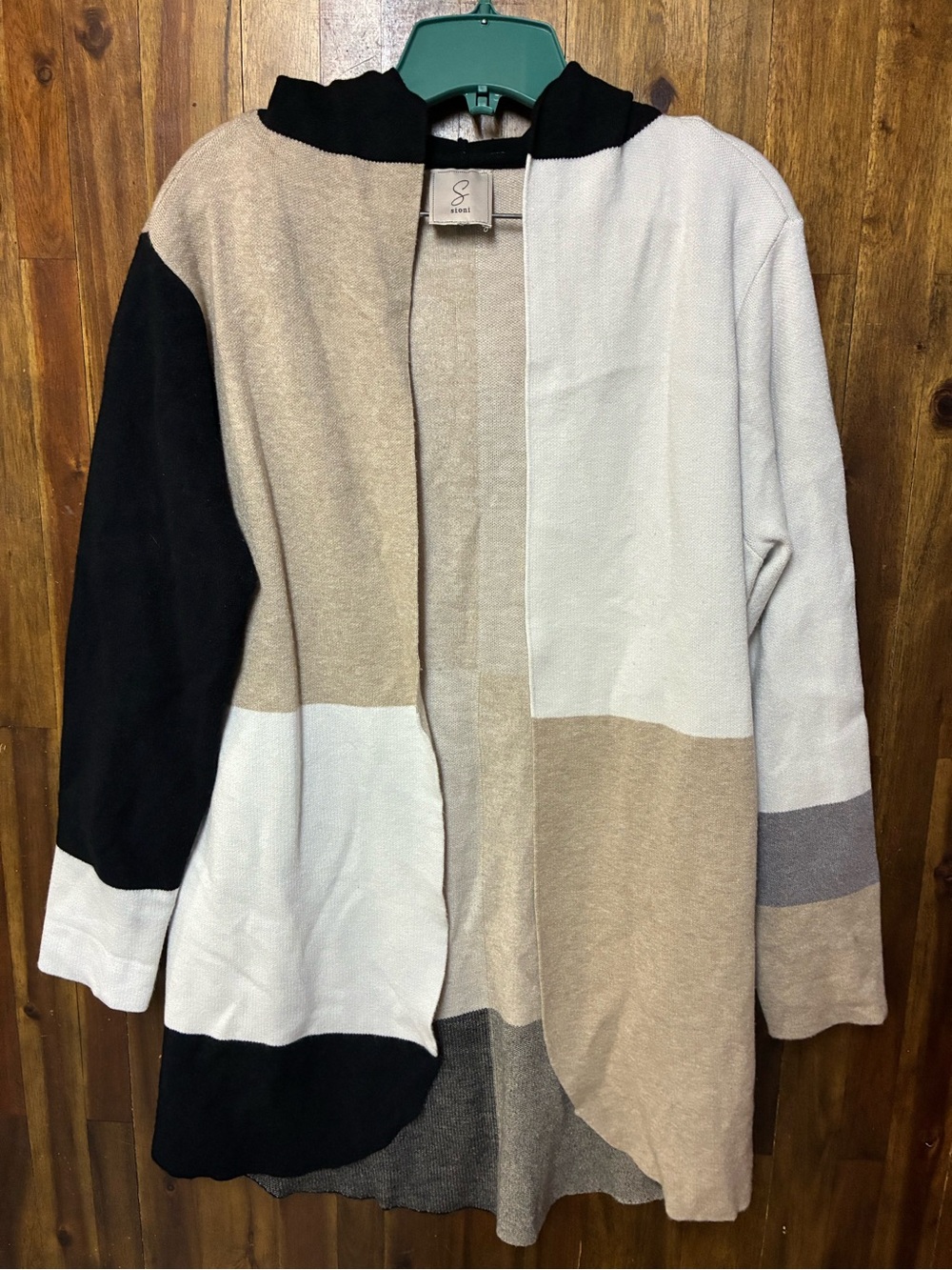 Sioni Women’s Neutral Colorblock Open Front Sweater Cardigan (L - estimated)